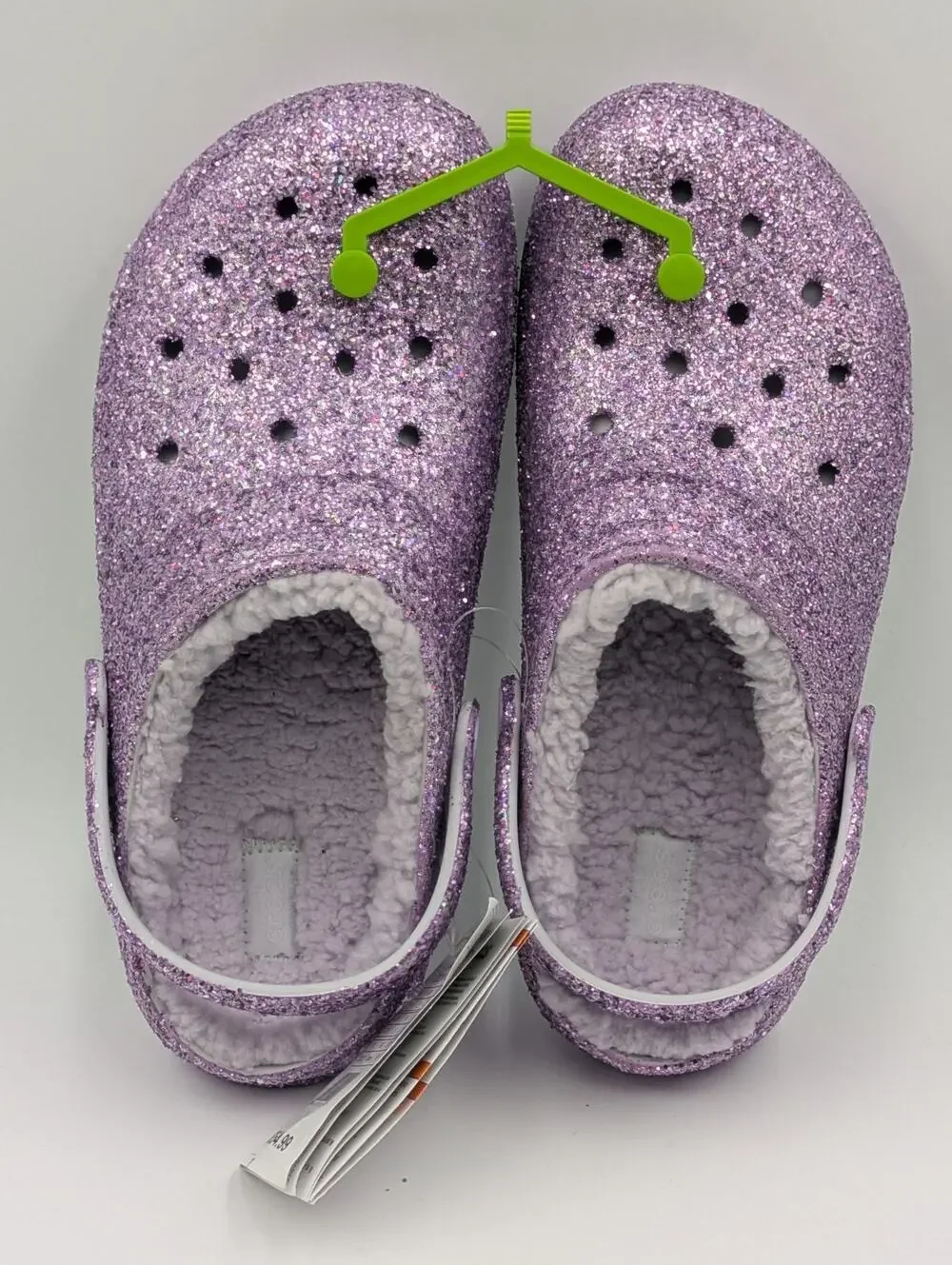 Crocs Kids Girls Size J5 Classic Lined Chunky Glitter Purple Fuzzy Sparkly Clogs